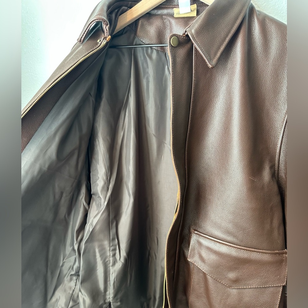 Indiana Jones Leather Jacket XL Disney 100% Bovine Leather NWT Brown - Picture 4 of 8